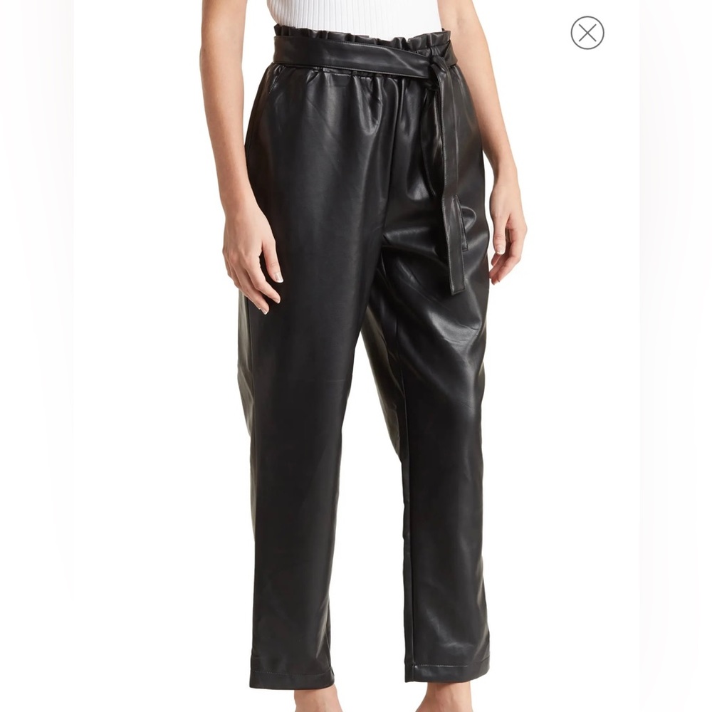 Faux Leather Belted Paper Bag Pants.